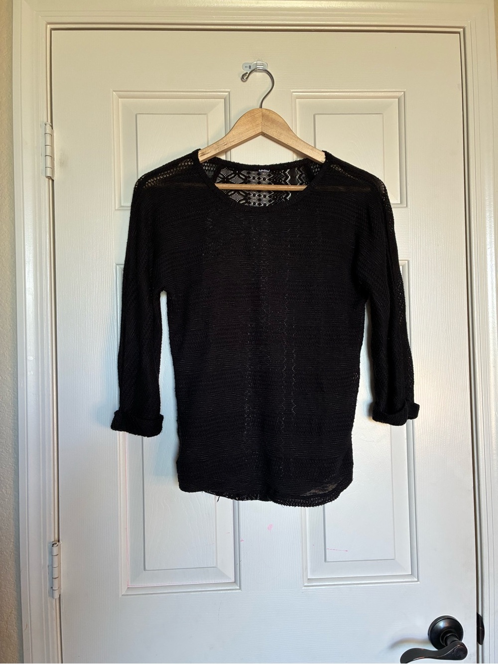 Black Sheer Knit Pullover Top